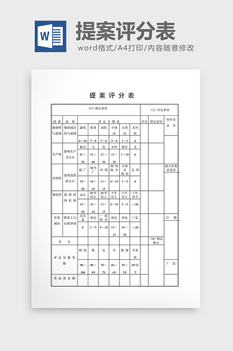 提案管理提案评分表word文档图片