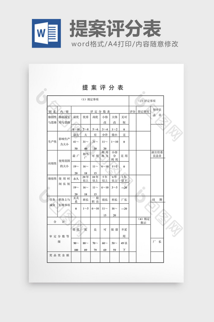 提案管理提案评分表word文档