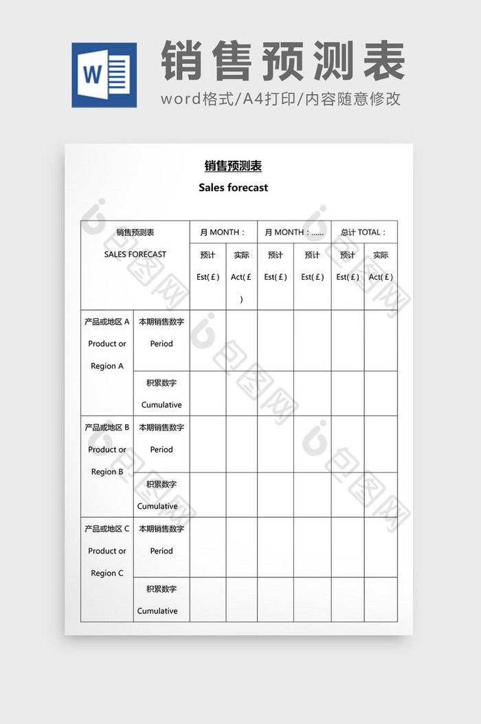 营销管理销售预测表Word文档