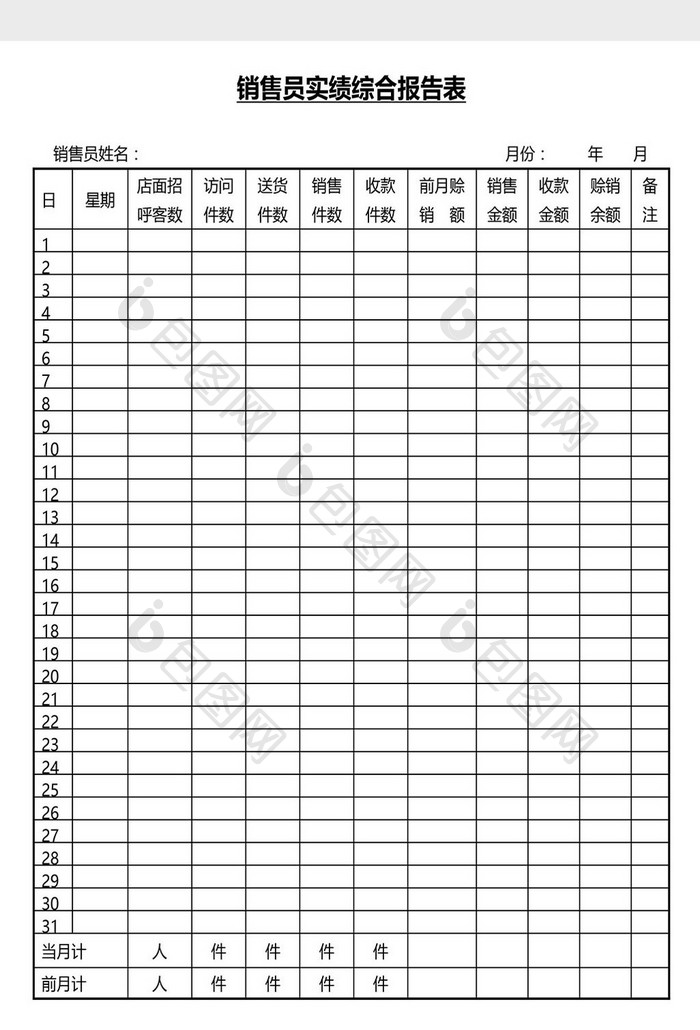 营销管理销售员报告表Word文档