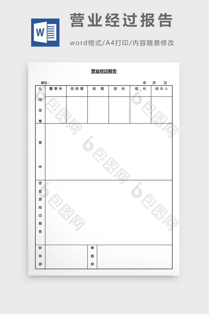 营销管理营业经过报告表Word文档