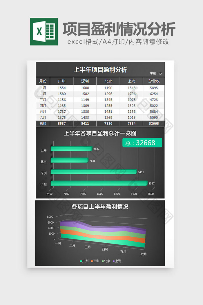 黑色立体项目盈利情况分析excel模板