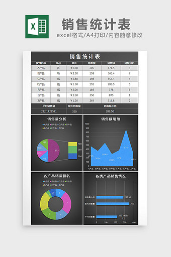 黑色销售统计表excel模板图片