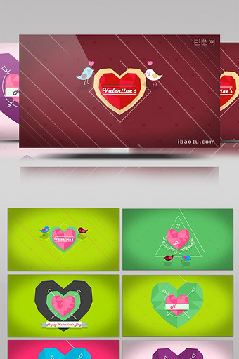 可爱小鸟与爱心缤纷情人节开场动画AE工程图片