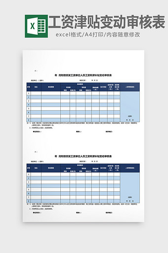 工资和津贴变动审核表excel表模板图片