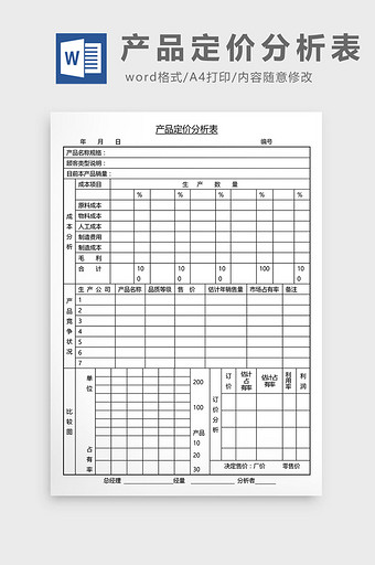 营销管理产品定价分析表Word文档图片