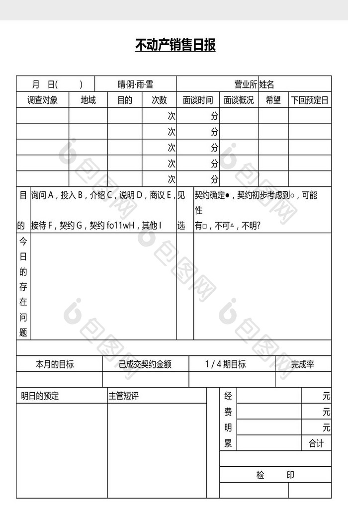 营销管理不动产销售日报Word文档