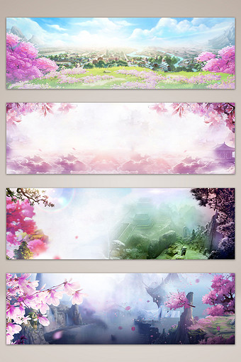 中国风天空花卉古风banner海报背景图片