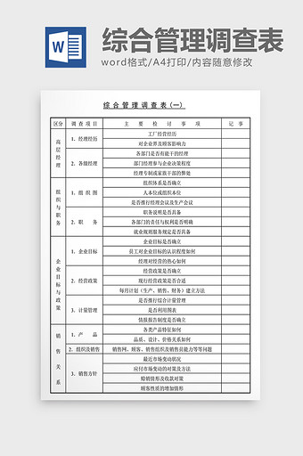 经营管理诊断综合管理调查表Word文档图片