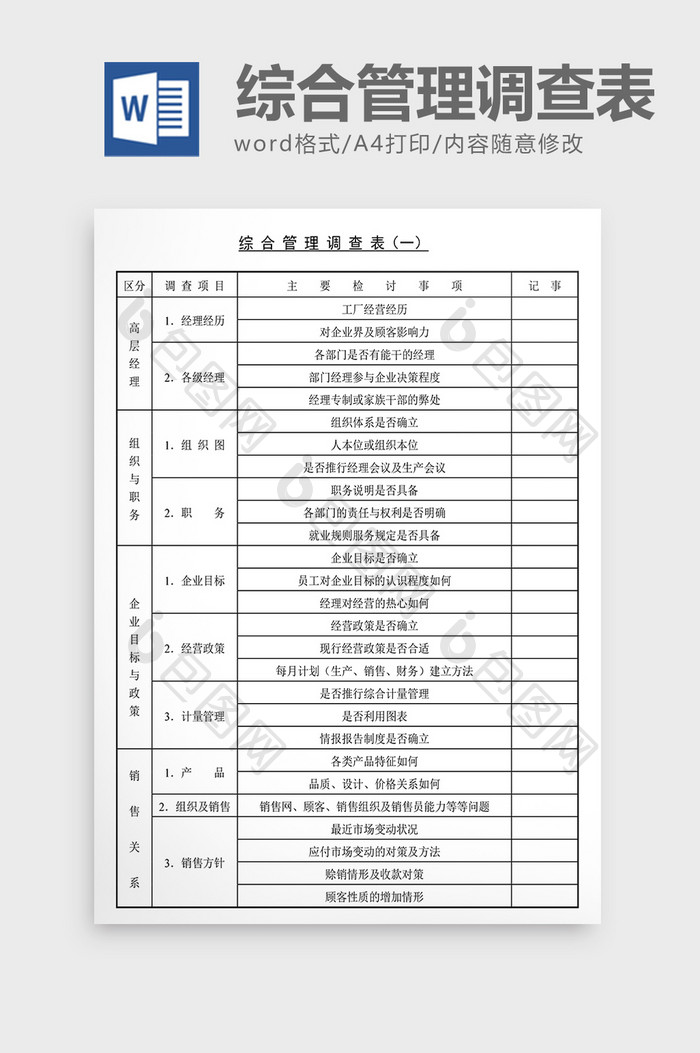 经营管理诊断综合管理调查表Word文档