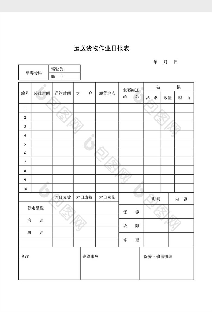 库存管理运送货物作业日报表word文档