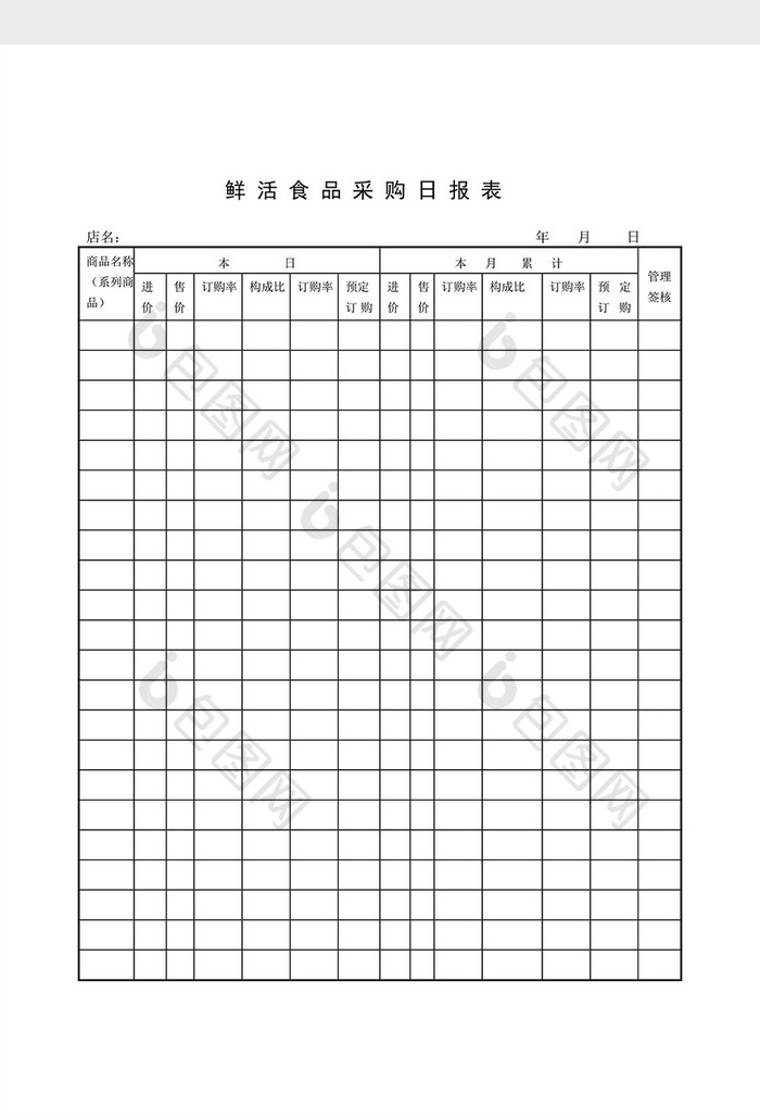 库存日报鲜活食品采购日报表word文档