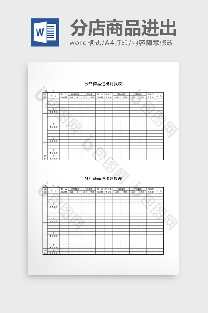 库存月报分店商品进出月报表word文档