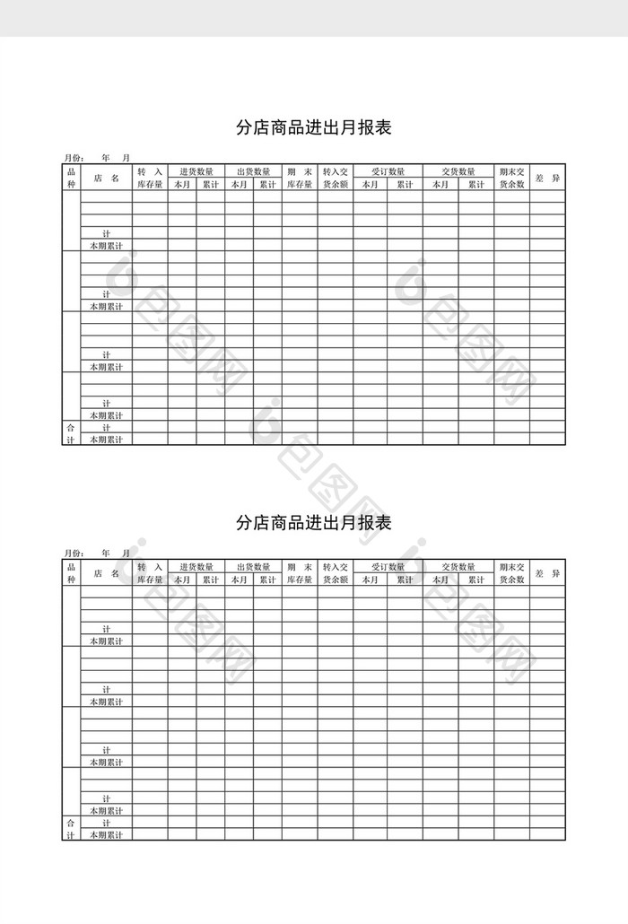 库存月报分店商品进出月报表word文档