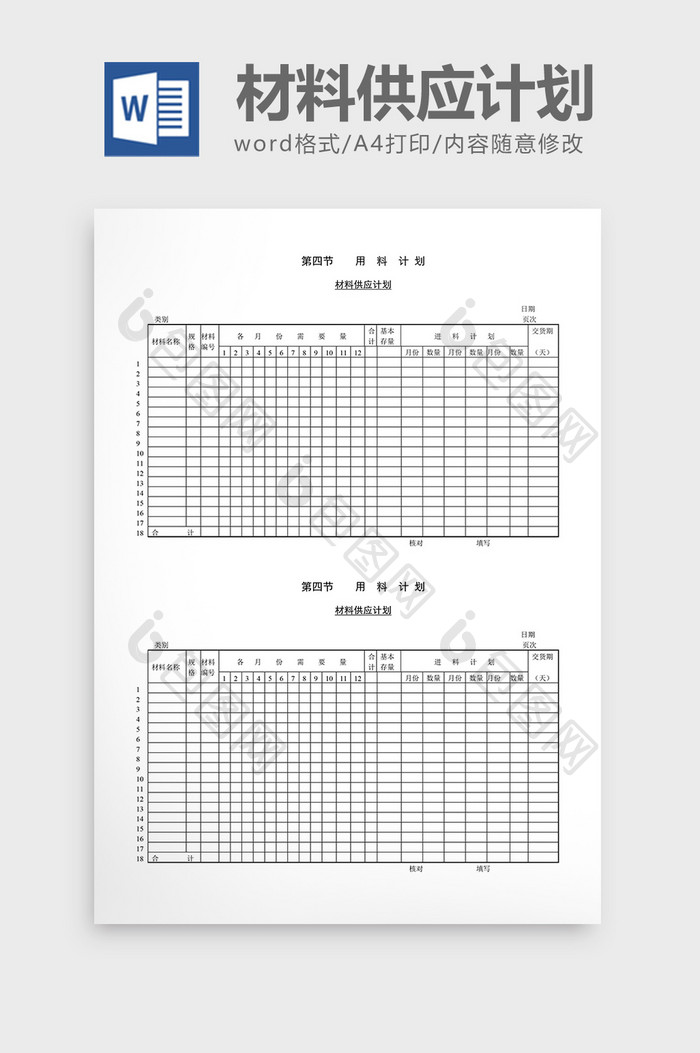 用料计划材料供应计划word文档