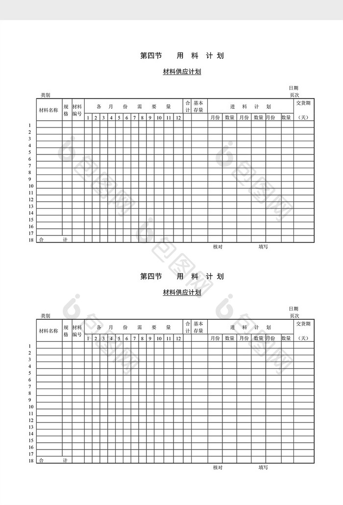 用料计划材料供应计划word文档