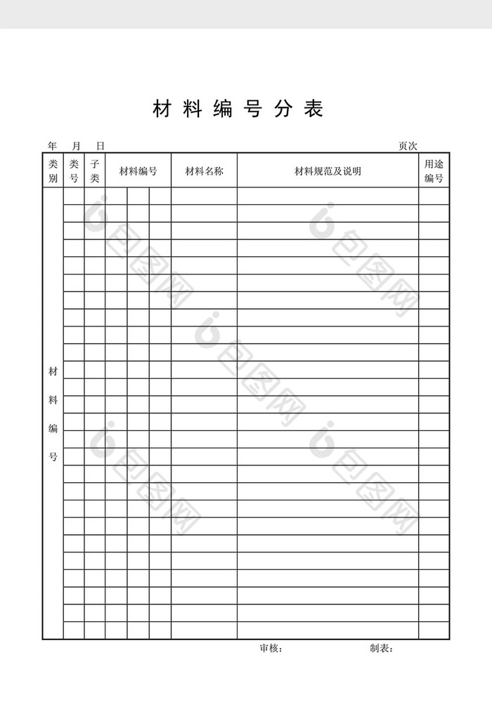 材料编号材料编号分表word文档