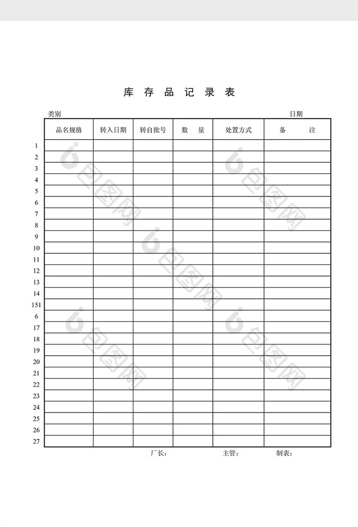 材料管制库存品记录表word文档