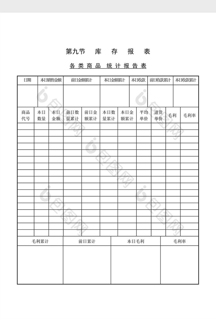 庫存報表各類商品統計報告表word文檔