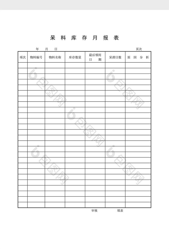 呆废料记录呆料库存月报表word文档