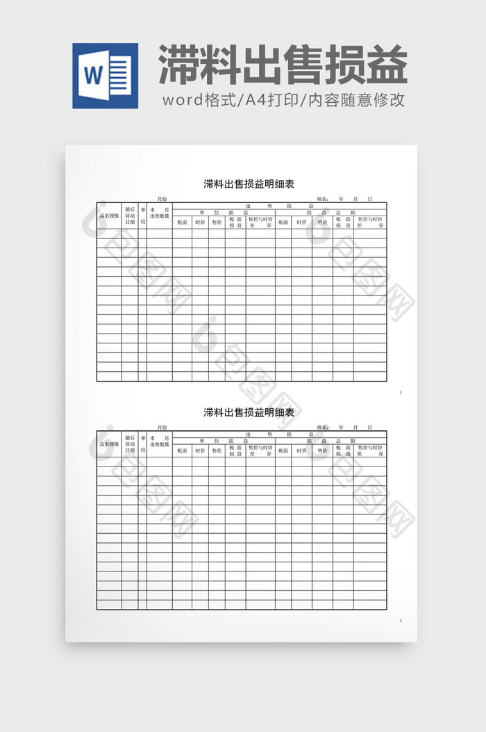 呆废料记录滞料出售损益明细表word文档
