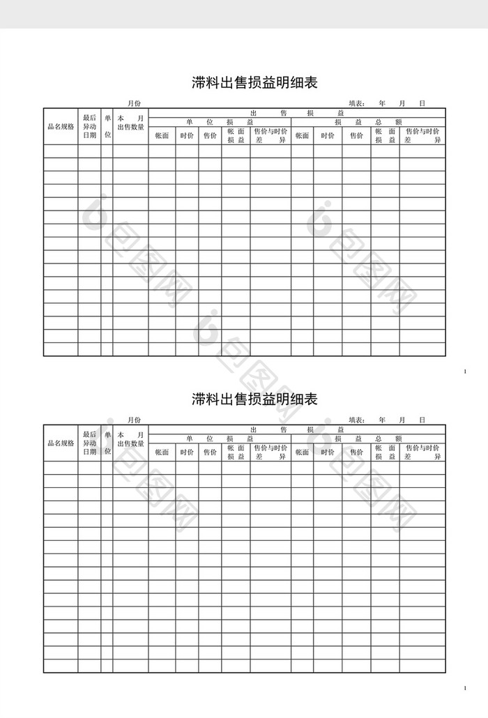 呆废料记录滞料出售损益明细表word文档