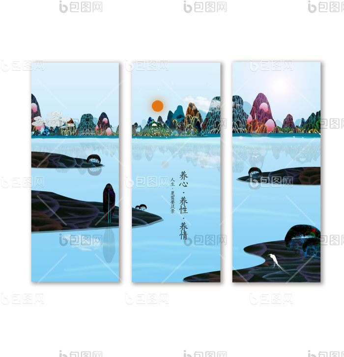 意境山水装饰画素材-意境山水装饰画素材效果图-【包图网】