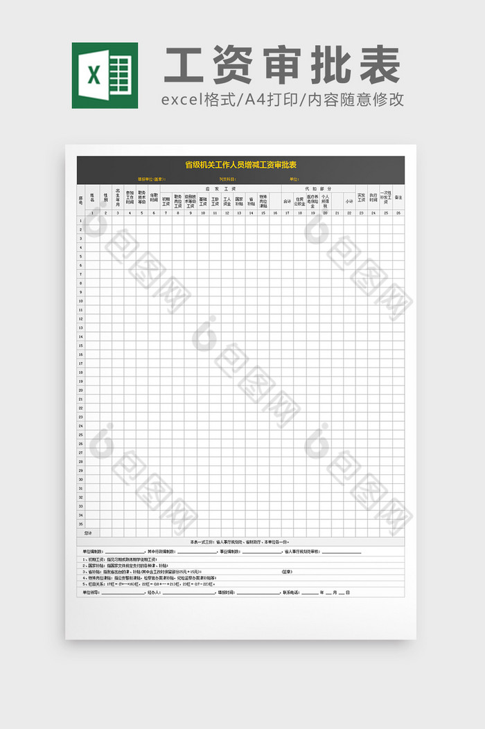 省级机关工作人员增减工资审批表excel图片图片