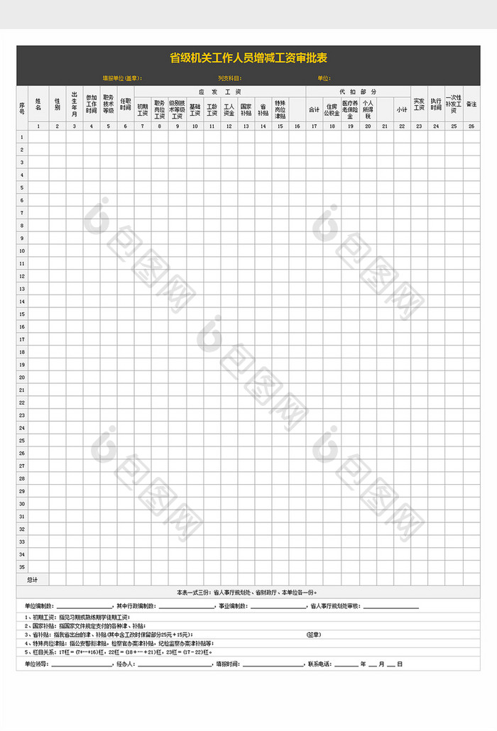 省级机关工作人员增减工资审批表excel