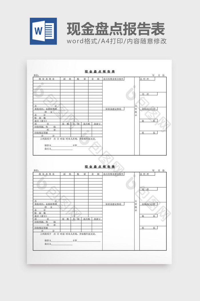 现金盘点报告表word文档