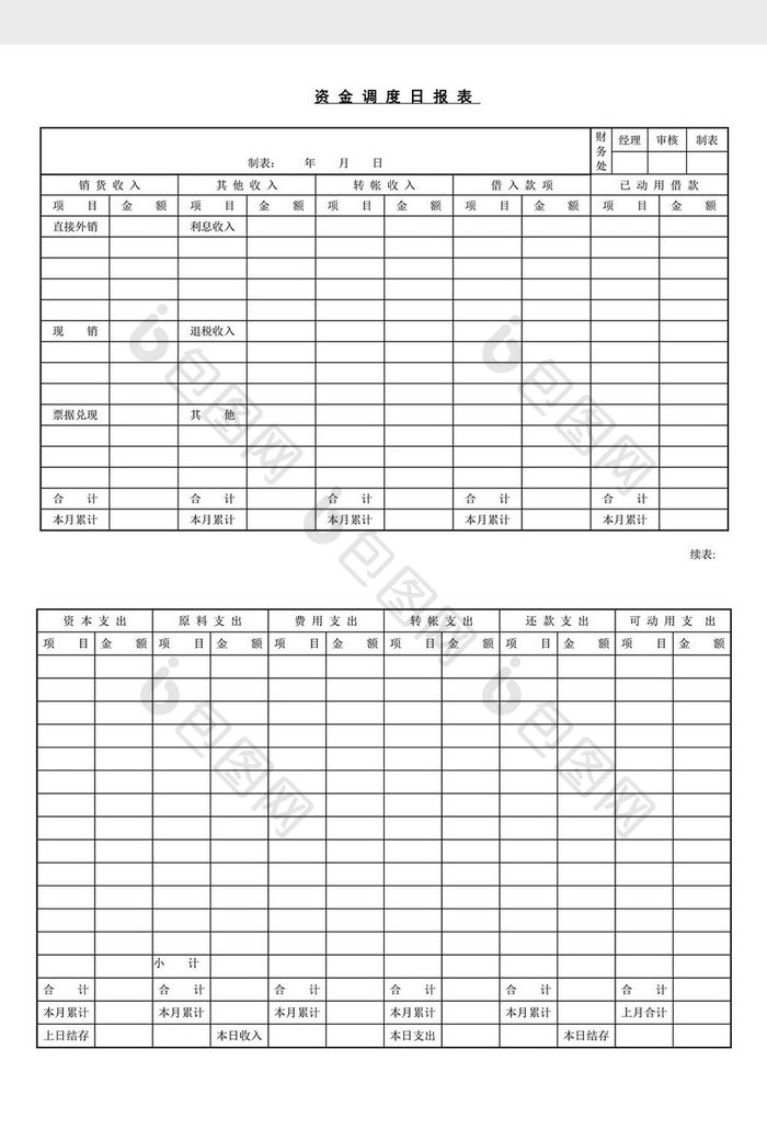 资金调度日报表word文档