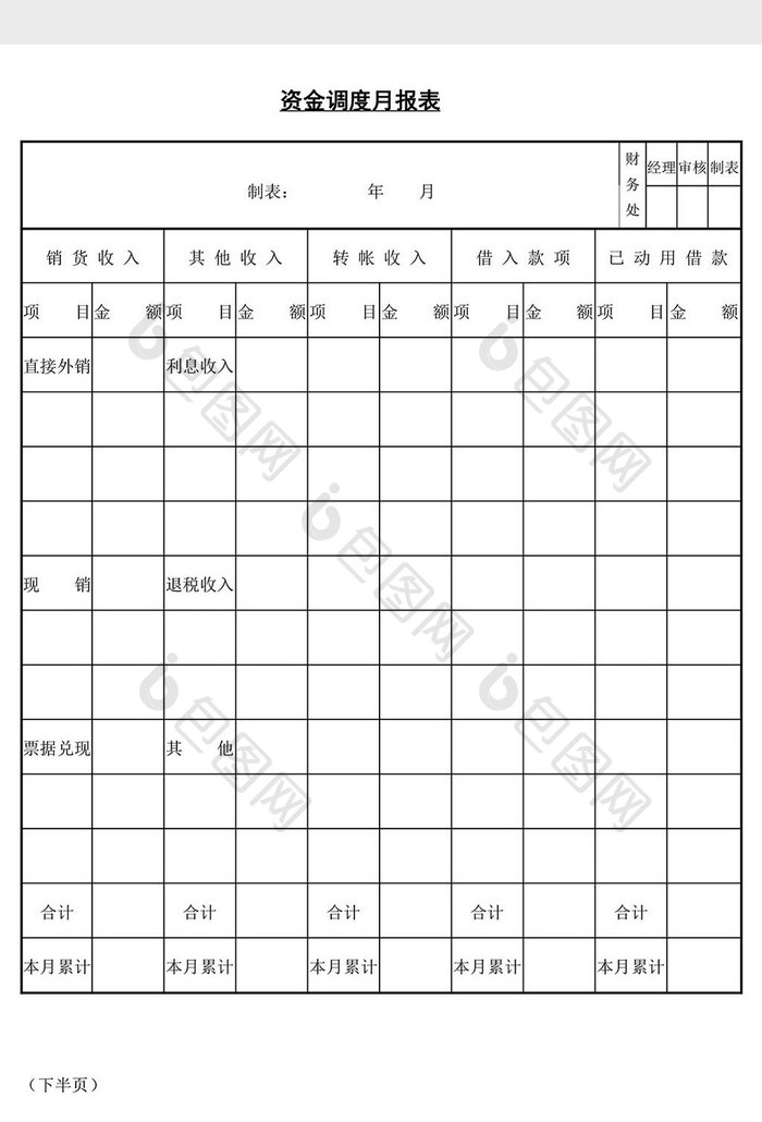 资金调度月报表word文档