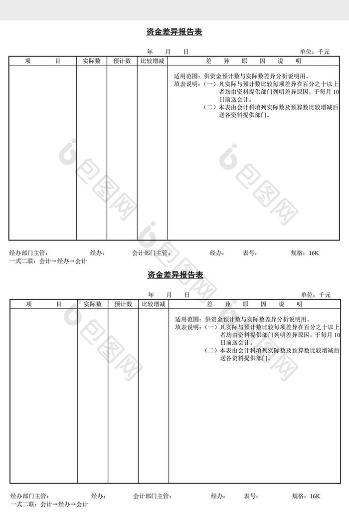 资金差异报告表word文档