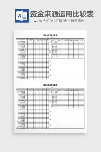 资金来源运用比较表word文档图片