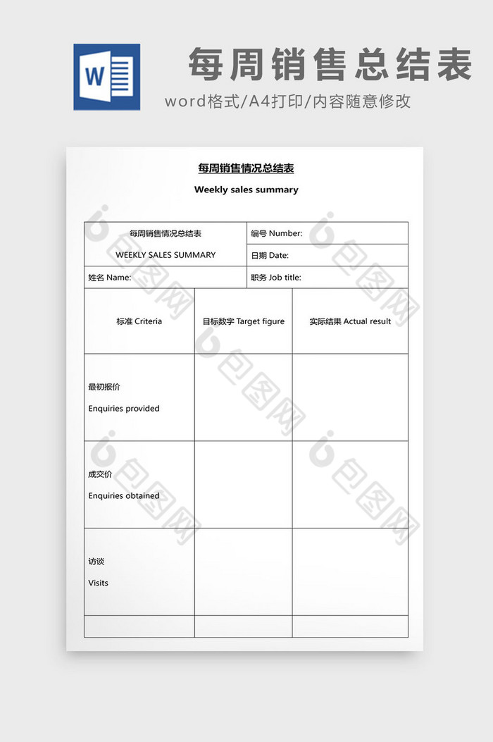 营销管理每周销售总结表Word文档图片图片