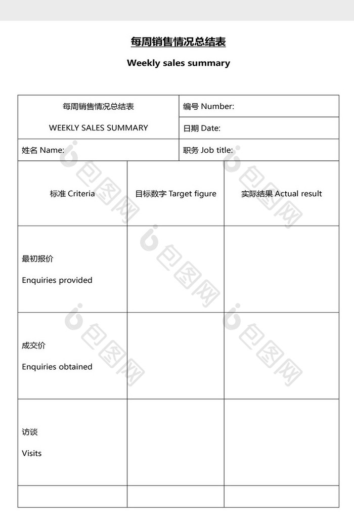 营销管理每周销售总结表Word文档