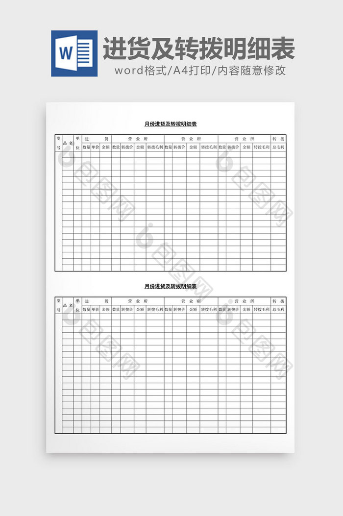 月份进货及转拨明细表word文档
