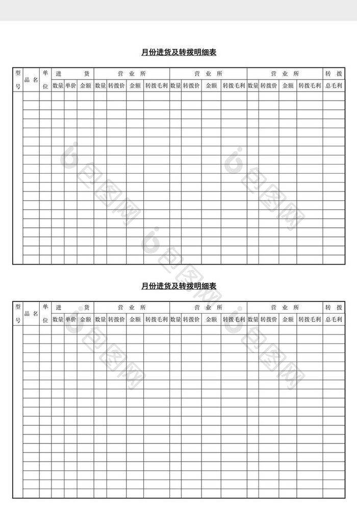 月份进货及转拨明细表word文档