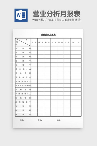 营业分析月报表word文档图片