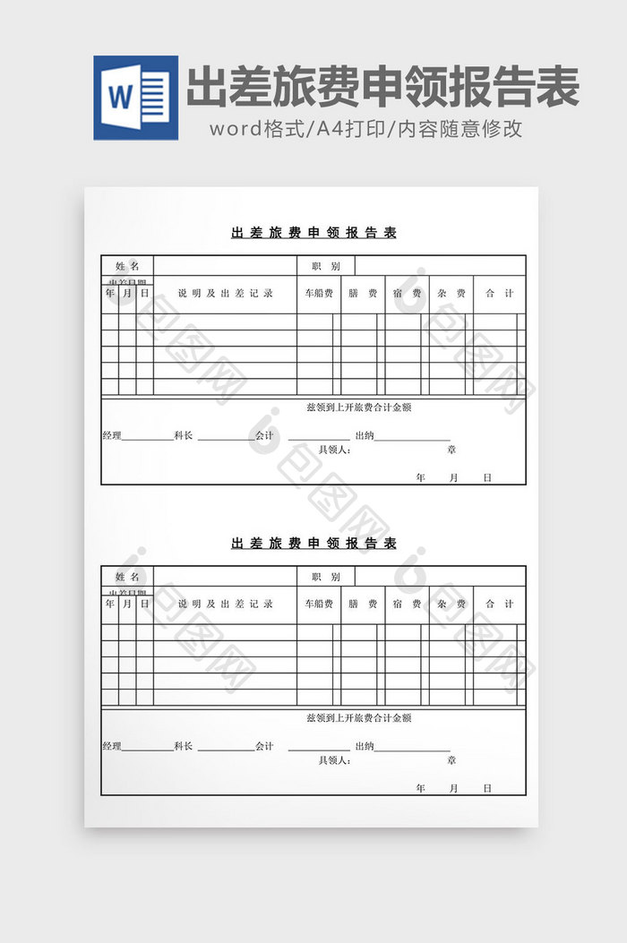 出差旅费申领报告表word文档