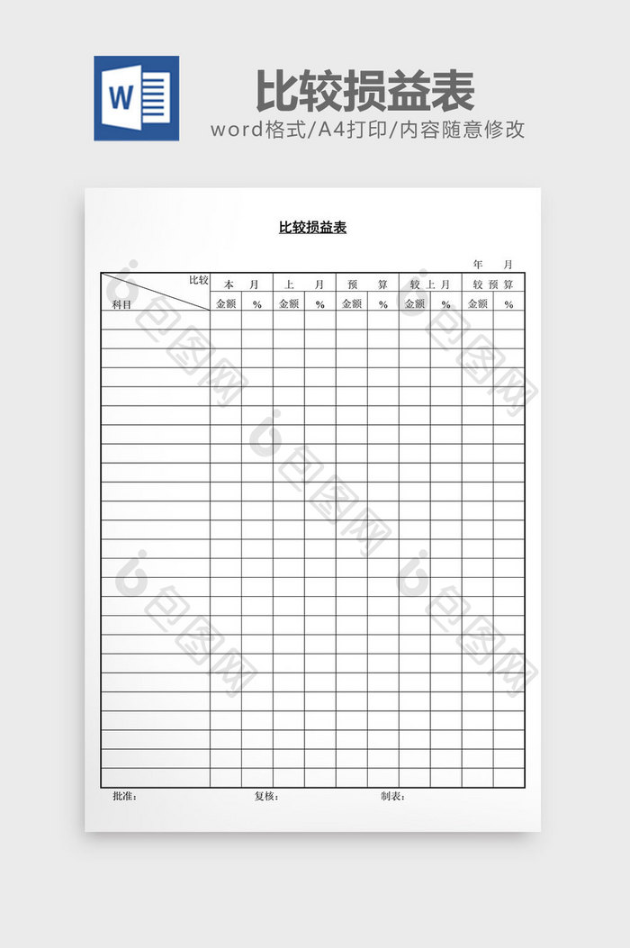 比较损益表word文档