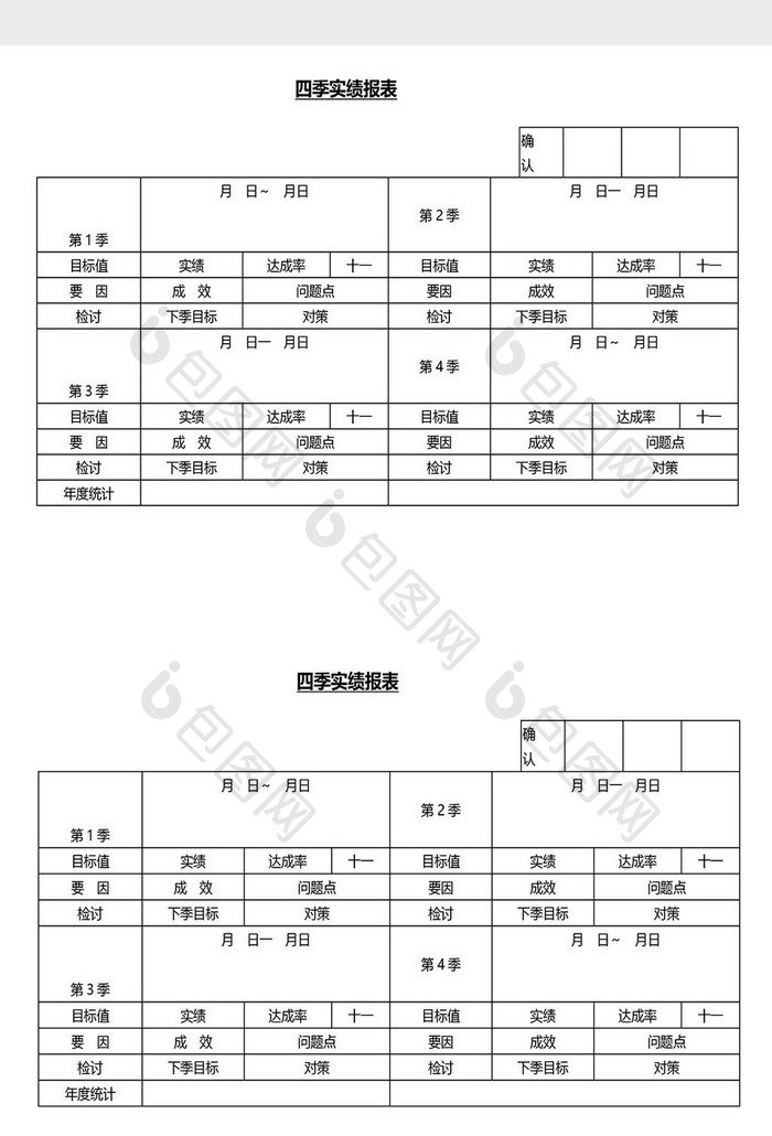 营销管理四季实绩报表Word文档