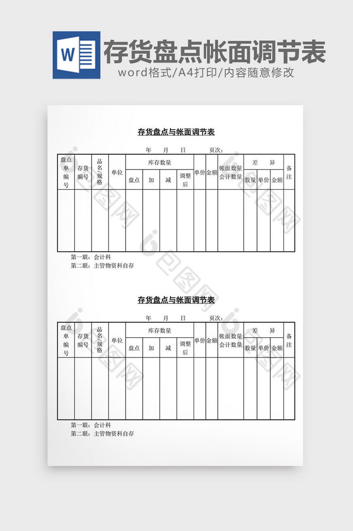 存货盘点与帐面调节表word文档图片图片