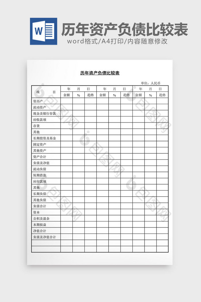 历年资产负债比较表word文档图片图片