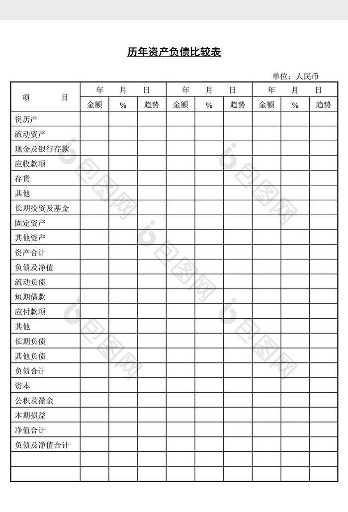 历年资产负债比较表word文档