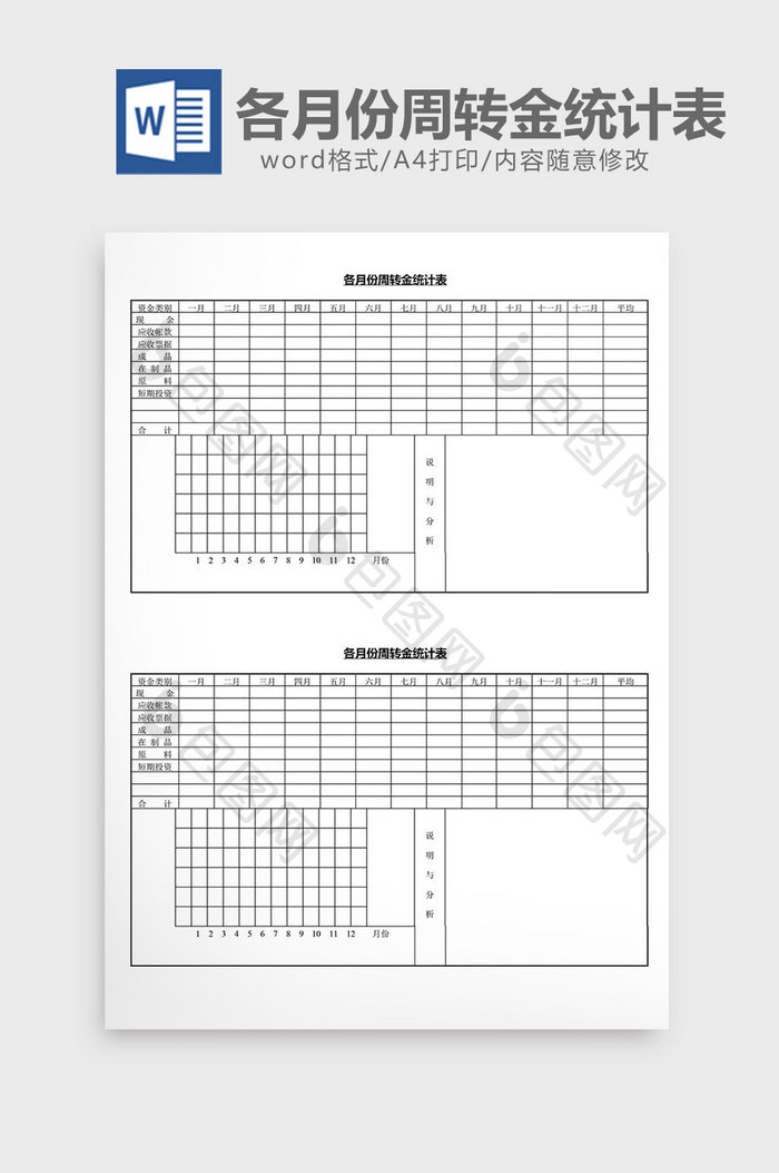各月份周转金统计表word文档
