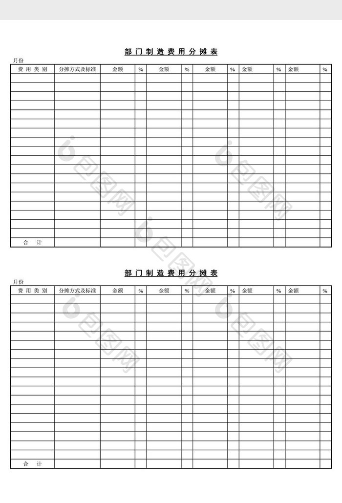 部门制造费用分摊表word文档