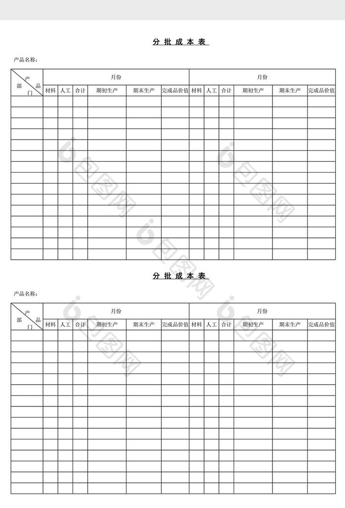 分批成本表word文档