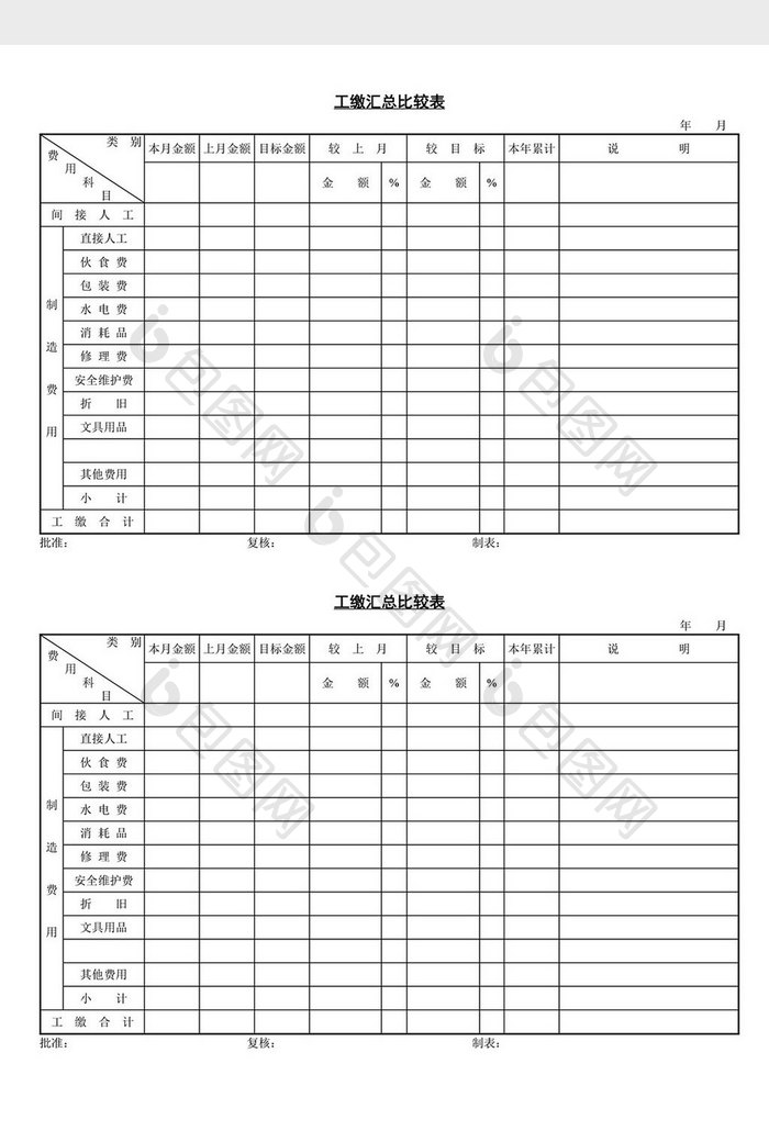 工缴汇总比较表word文档