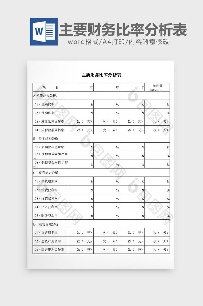 主要财务比率分析表word文档